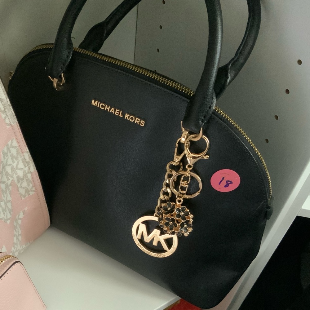 MK Emmy Dome Leather Satchel w Bag Charm $378 #18